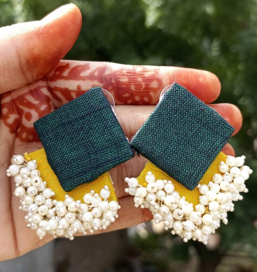 Handmade Beautiful Square Shape Green/Yellow fabric with mogra
