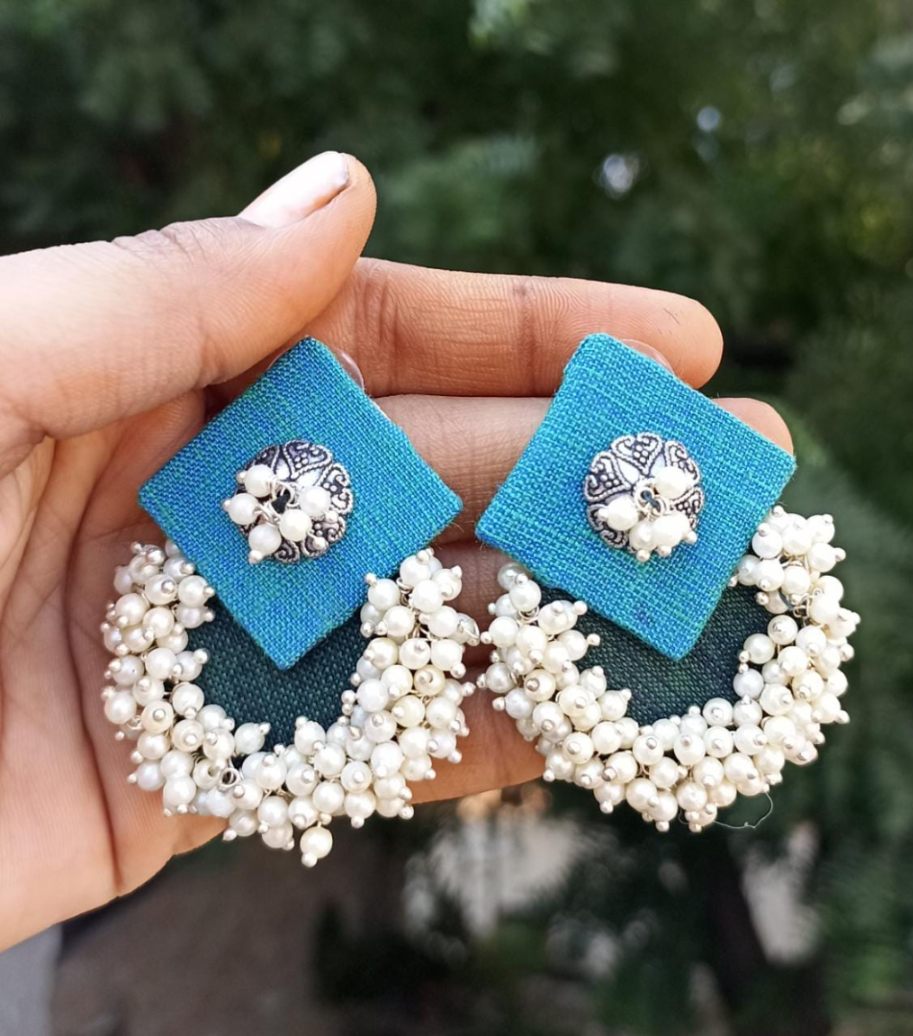 Handmade Beautiful Square with Round Shape Green/Teal fabric with