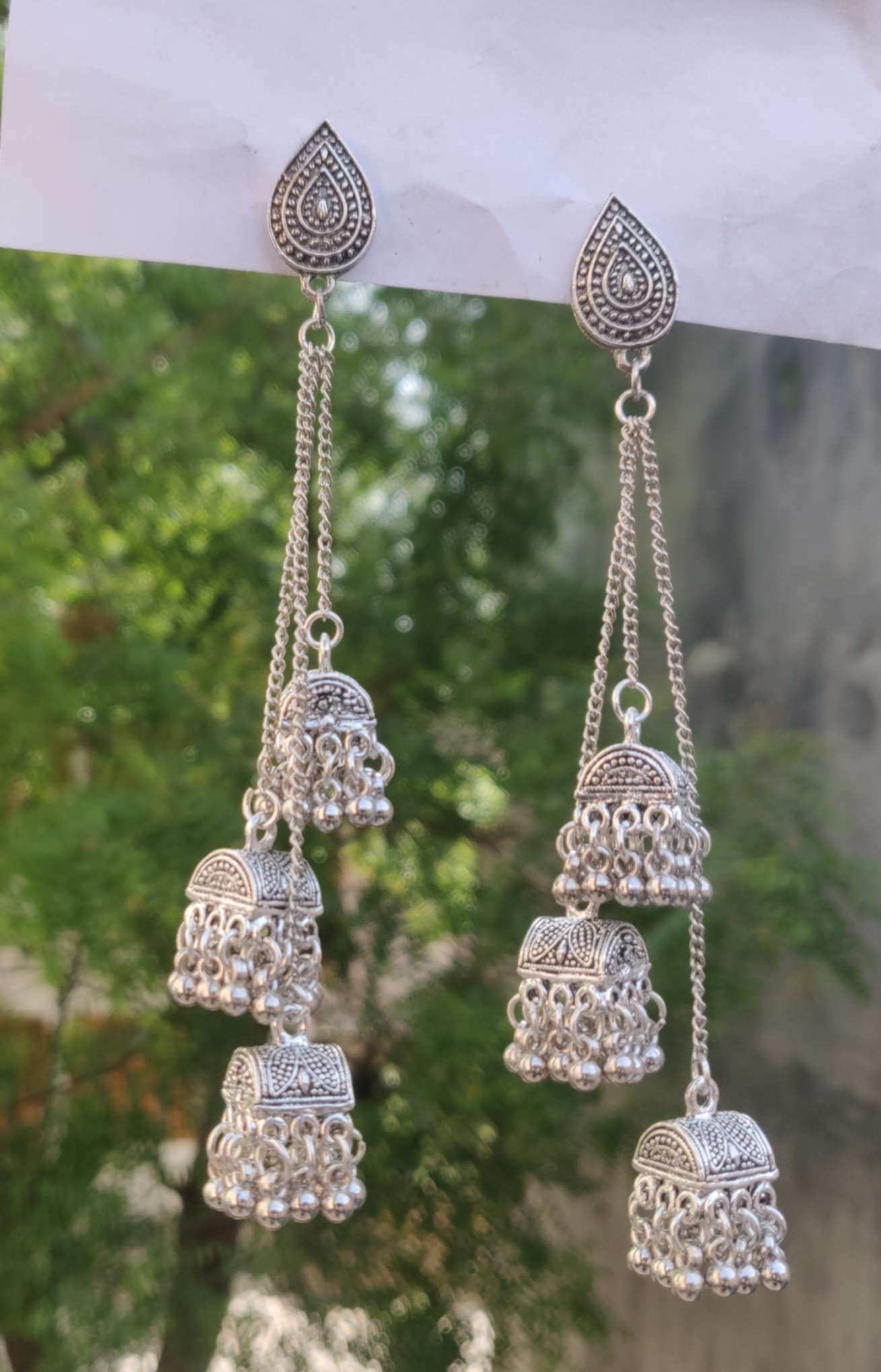 German Silver Paan Shape Stud with Layer Jhumki Earring for