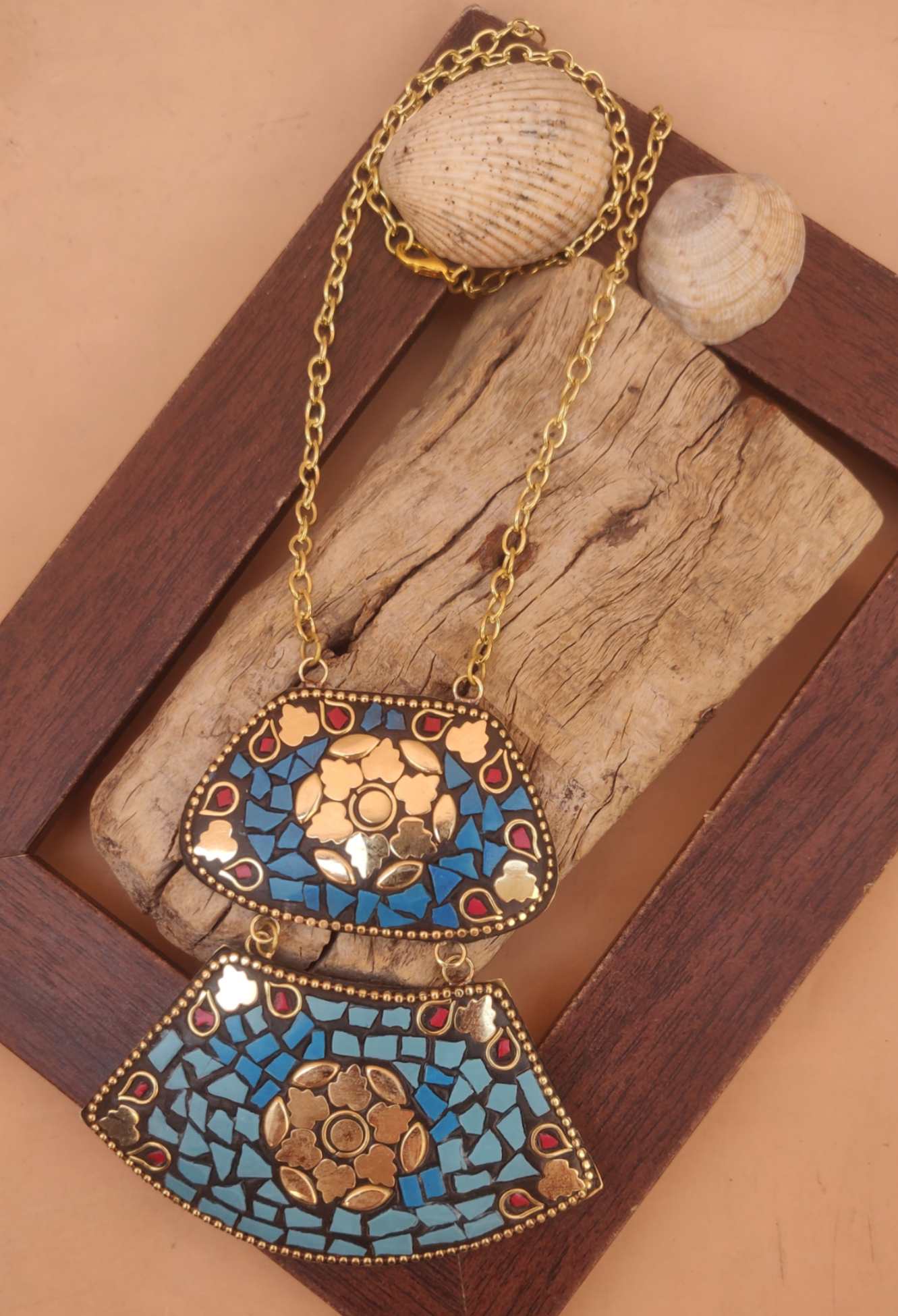 Afgani Boho Style Green Golden or Red Long Chain Necklace K M