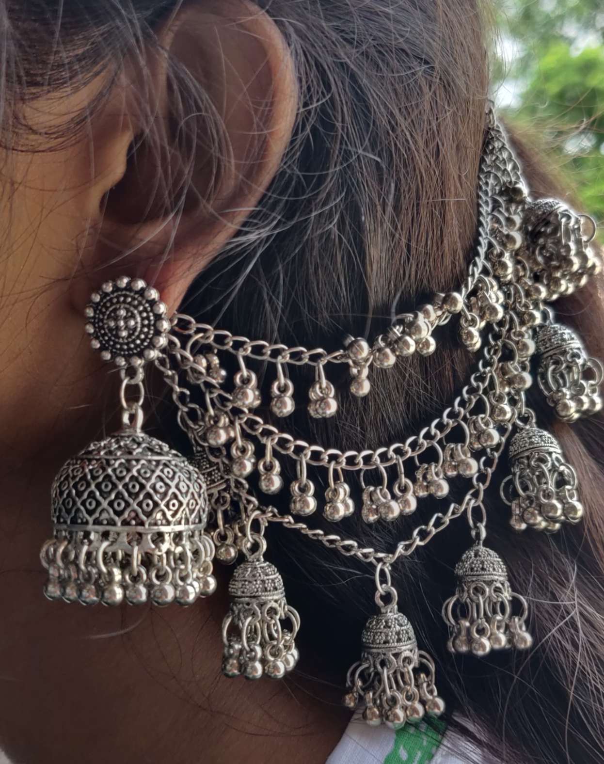 Oxidised Jewellery Jhumki Hair Chain Ethereal Elegance: German