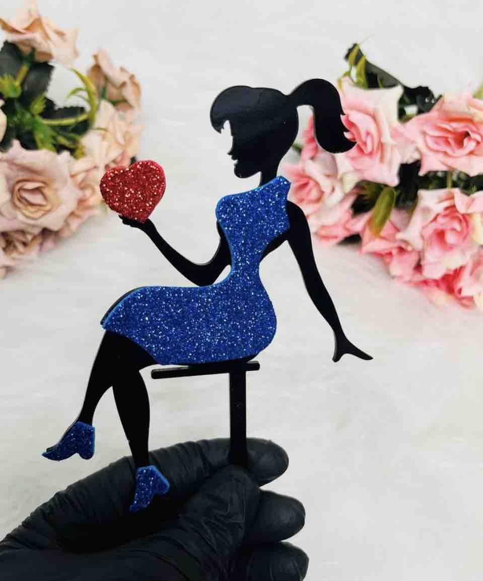 Dark Blue Dress Black Acrylic Lady Cake Topper | Garg Novelties