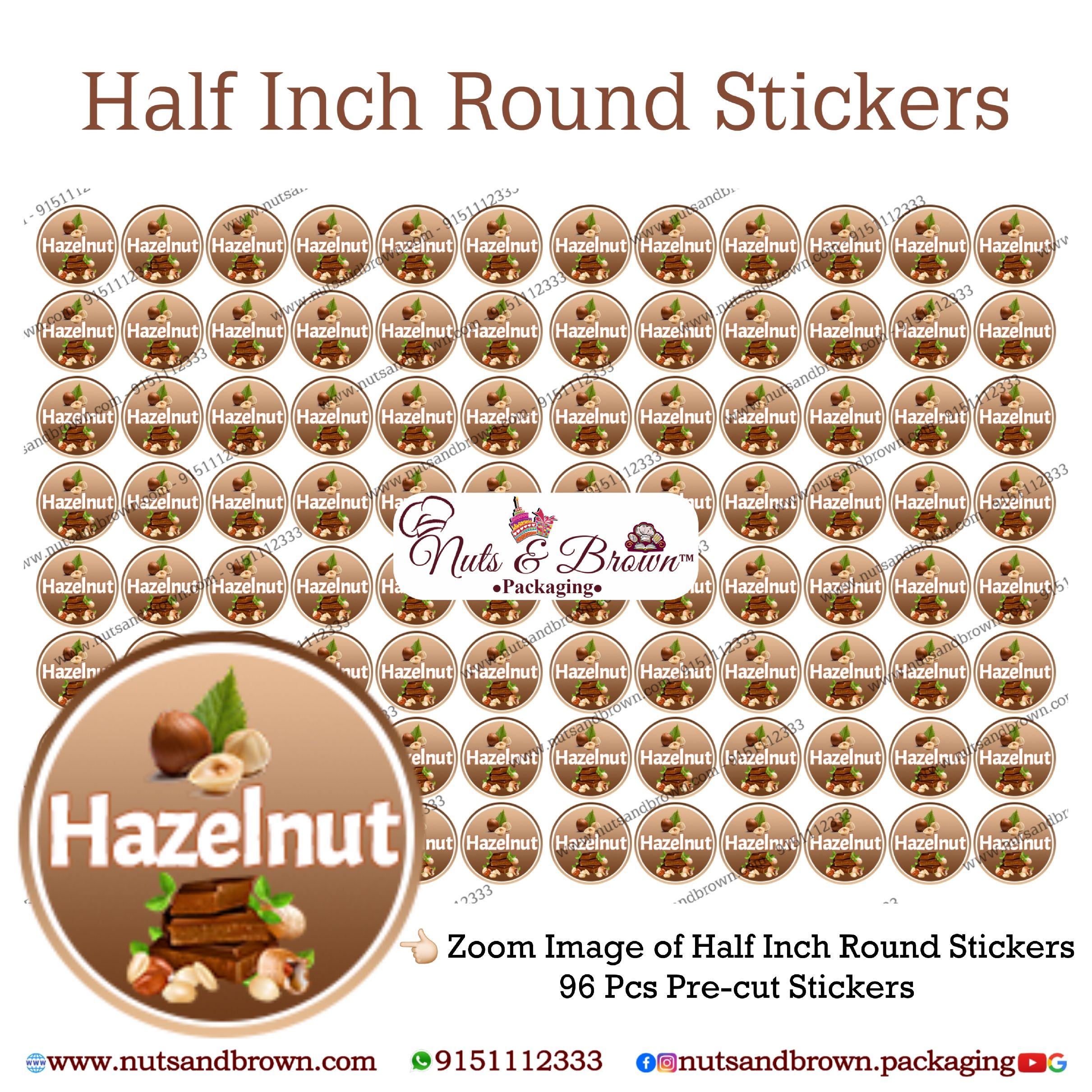 Hazelnut Half-inch Round Stickers (96 Pcs Pre-cut Stickers) | Nuts And ...