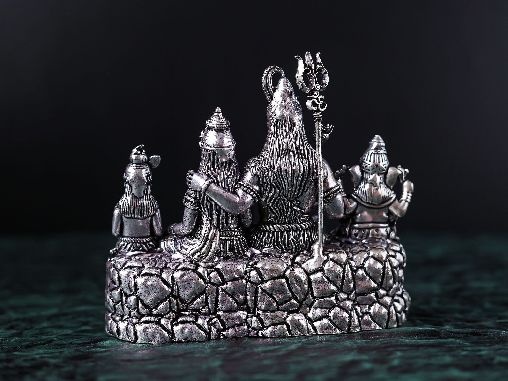 4.5 inch Silver finished Shiva family premium brass statue