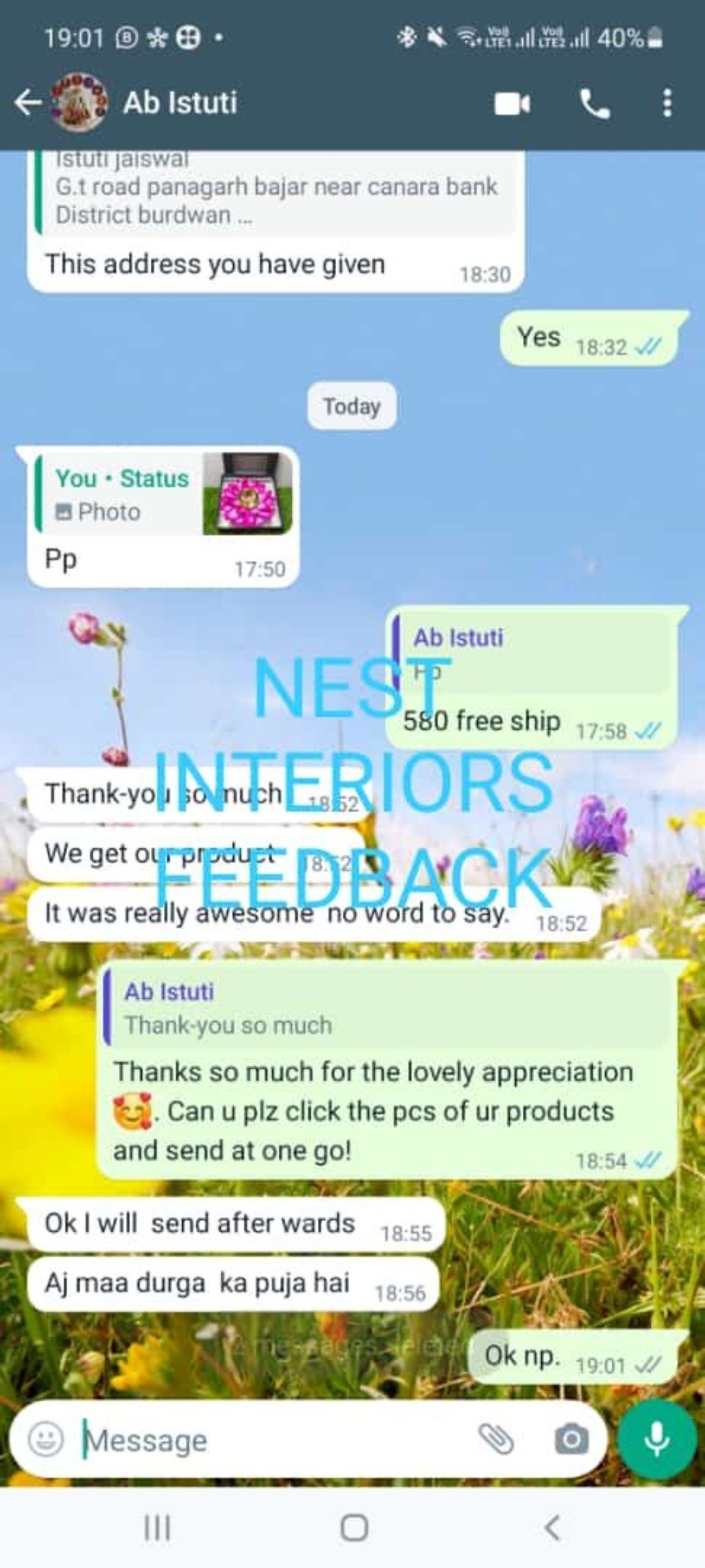 Real Whatsapp Screenshots of our HAPPY CUSTOMERS | NEST INTERIORS HOME &  WALL DECORS