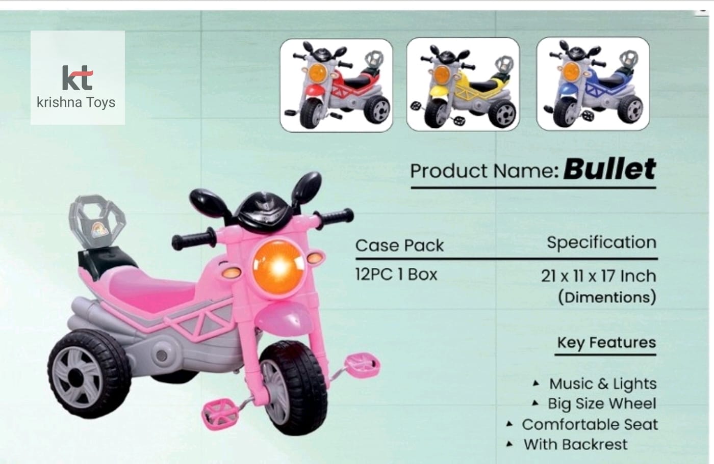 Rainbow Bullet Tricycle Pink Mini Kids Bike Mini Bullet Tricycle