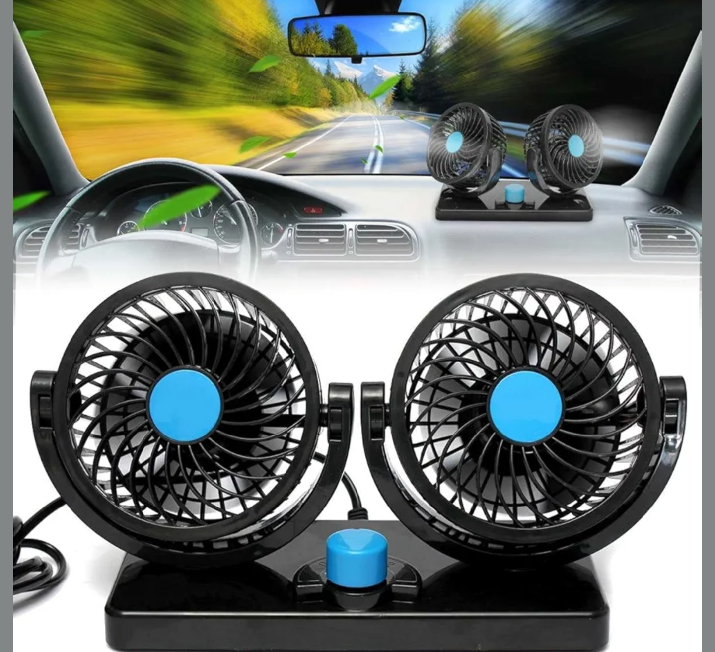 Car Fan 12V DC Electric Car Fan for Dashboad 360 Degree Rotatable Dual ...