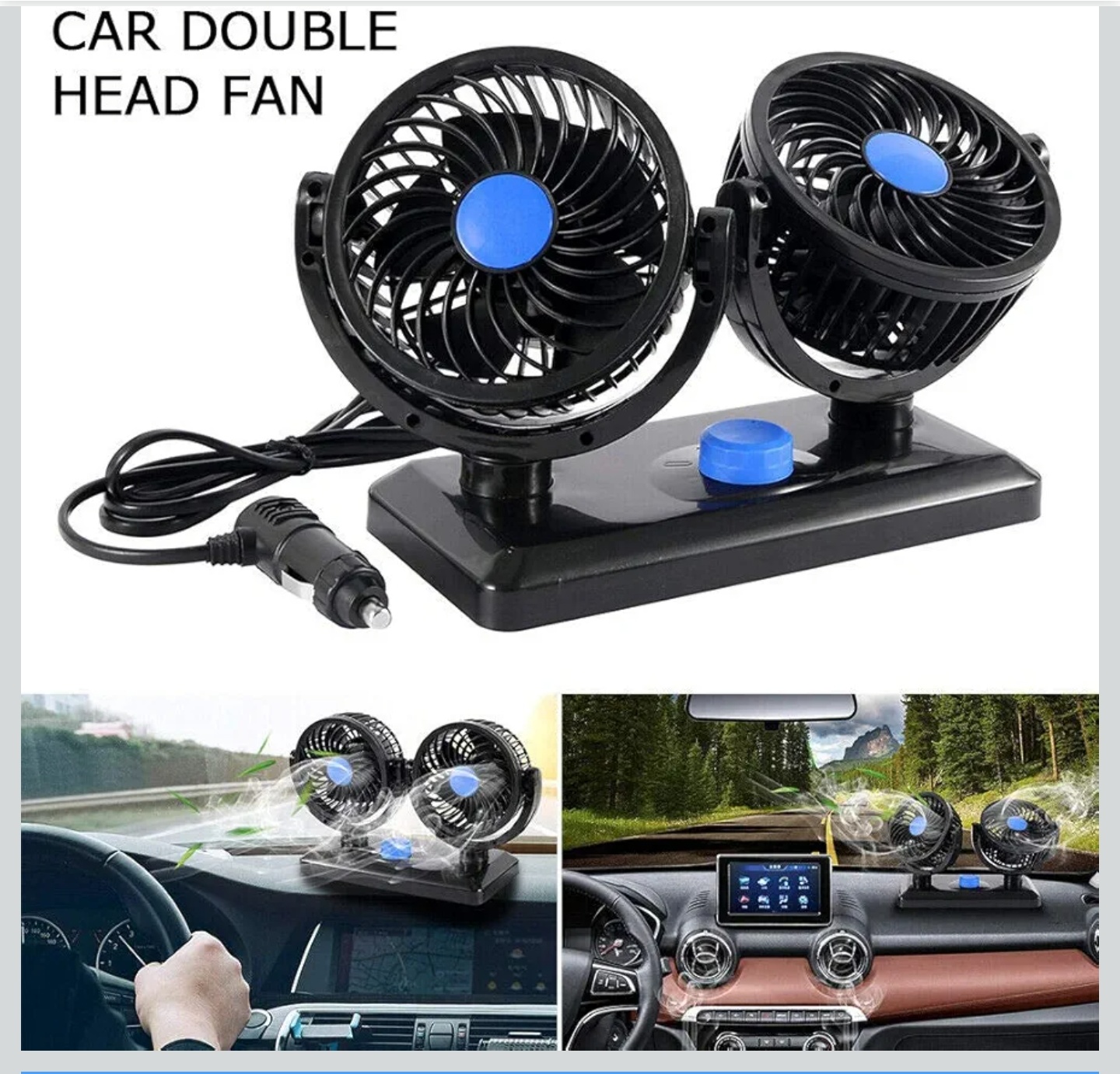 Car Fan 12V DC Electric Car Fan for Dashboad 360 Degree Rotatable Dual ...
