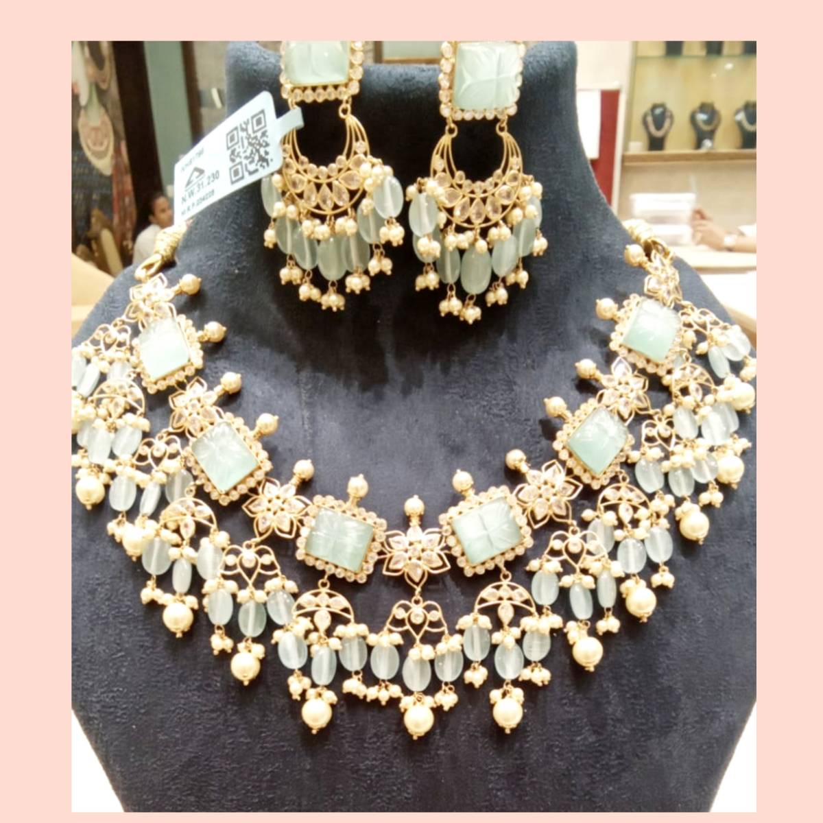 Italian Polki& Russian Beads Necklace with ear hangings