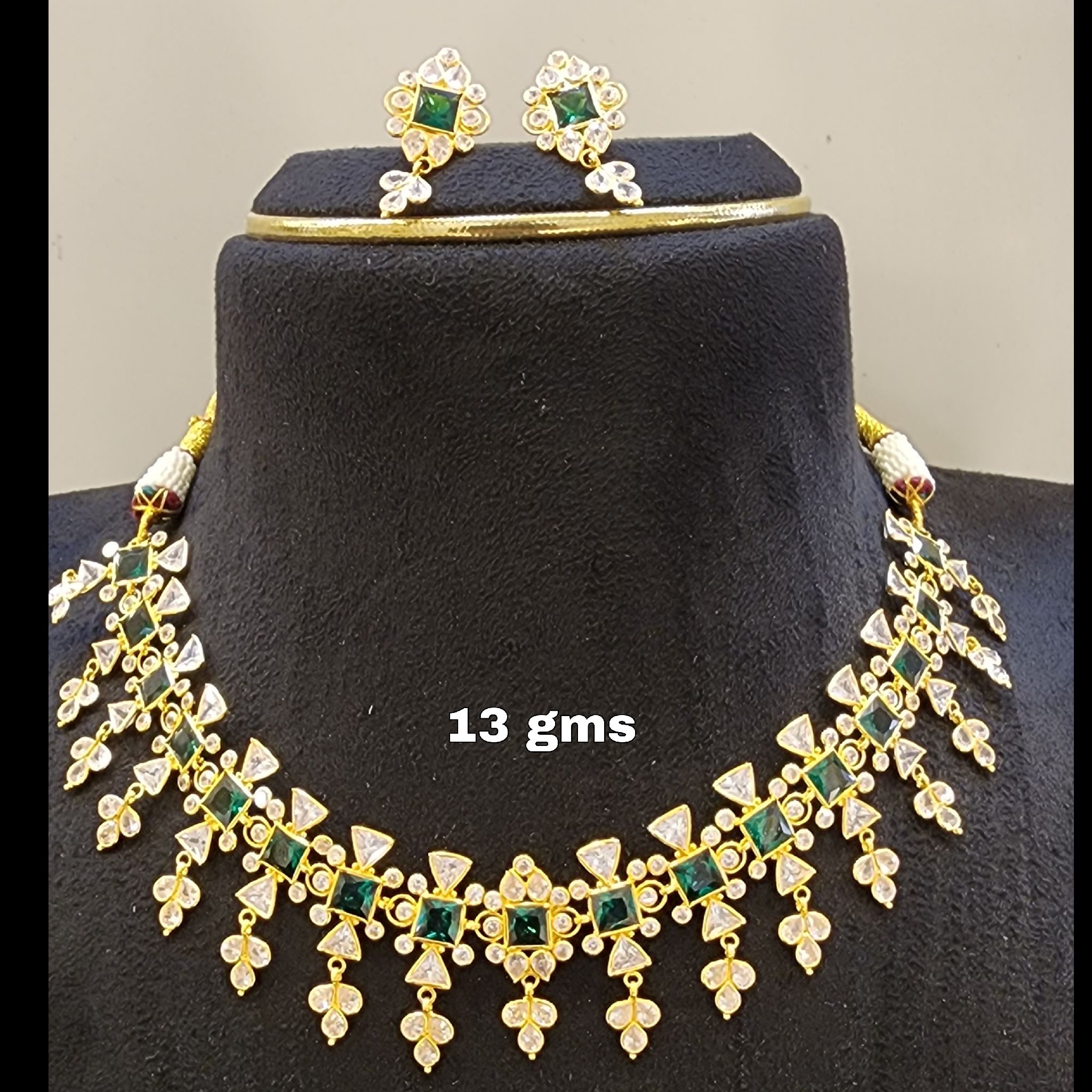 polki Necklace with ear hangings SRINIVASA JEWELLRY MALL
