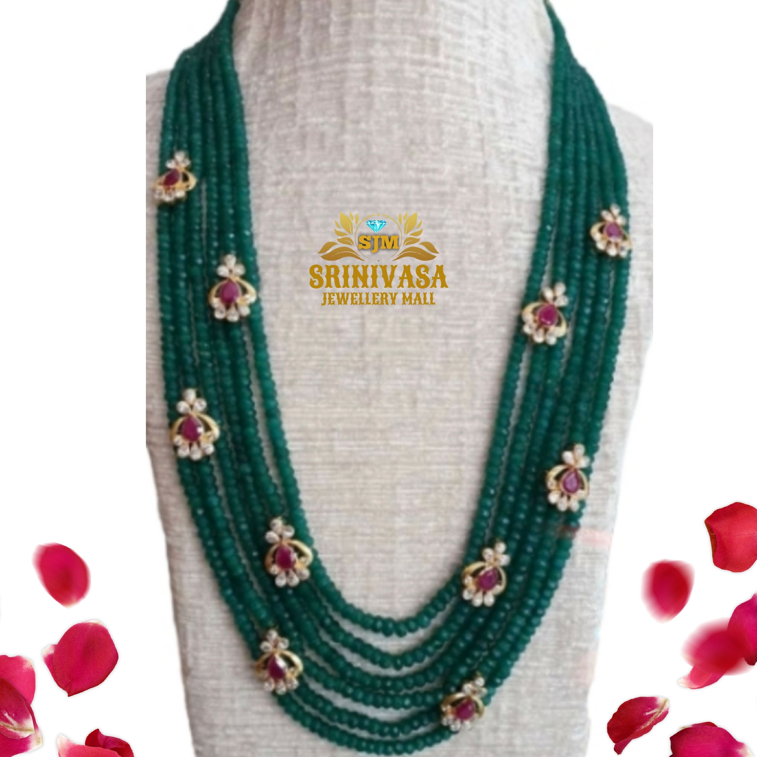 Emarald Beads Polki Mala SRINIVASA JEWELLRY MALL