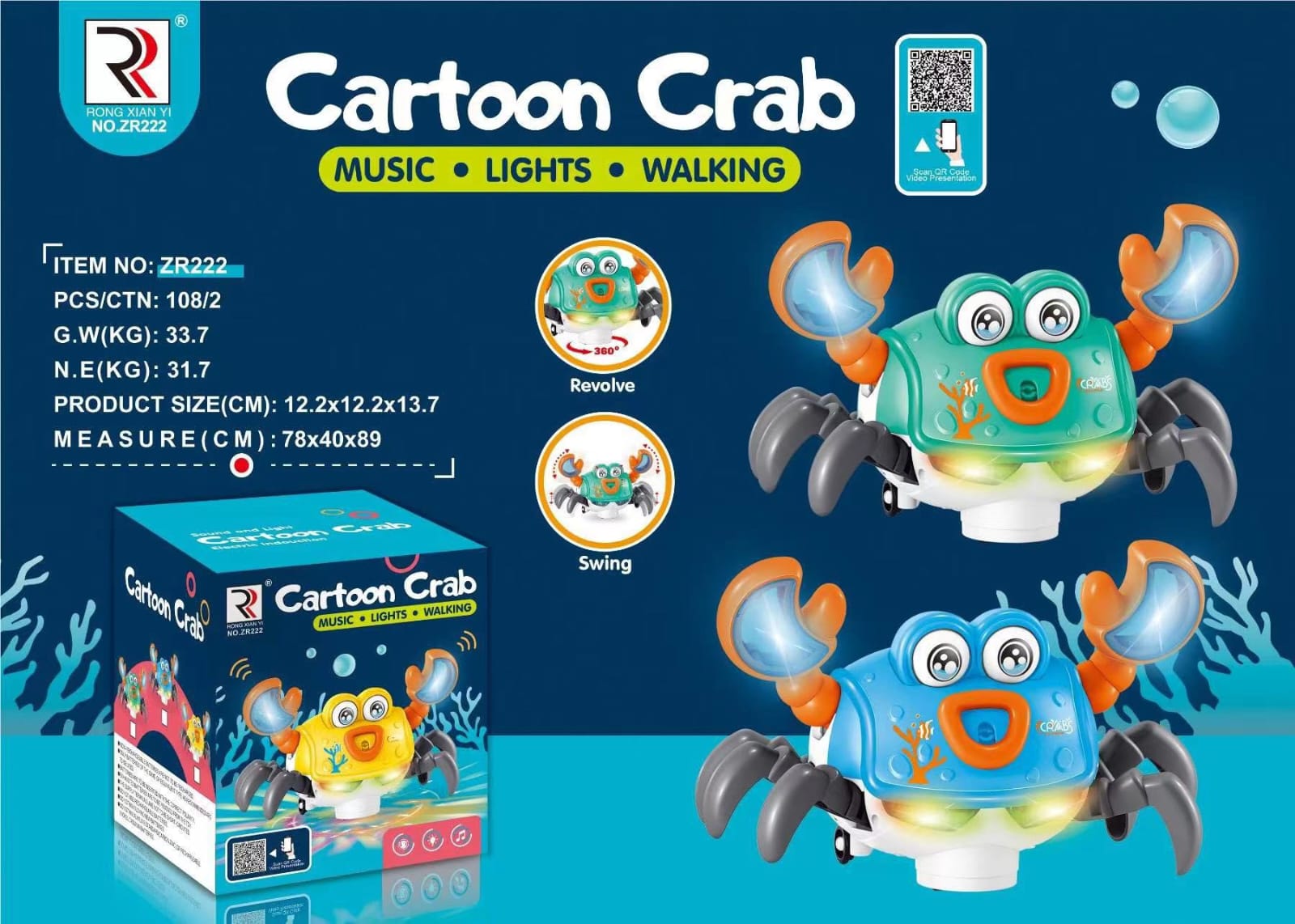 Electric Cartoon Crab Light With Sound ZR222