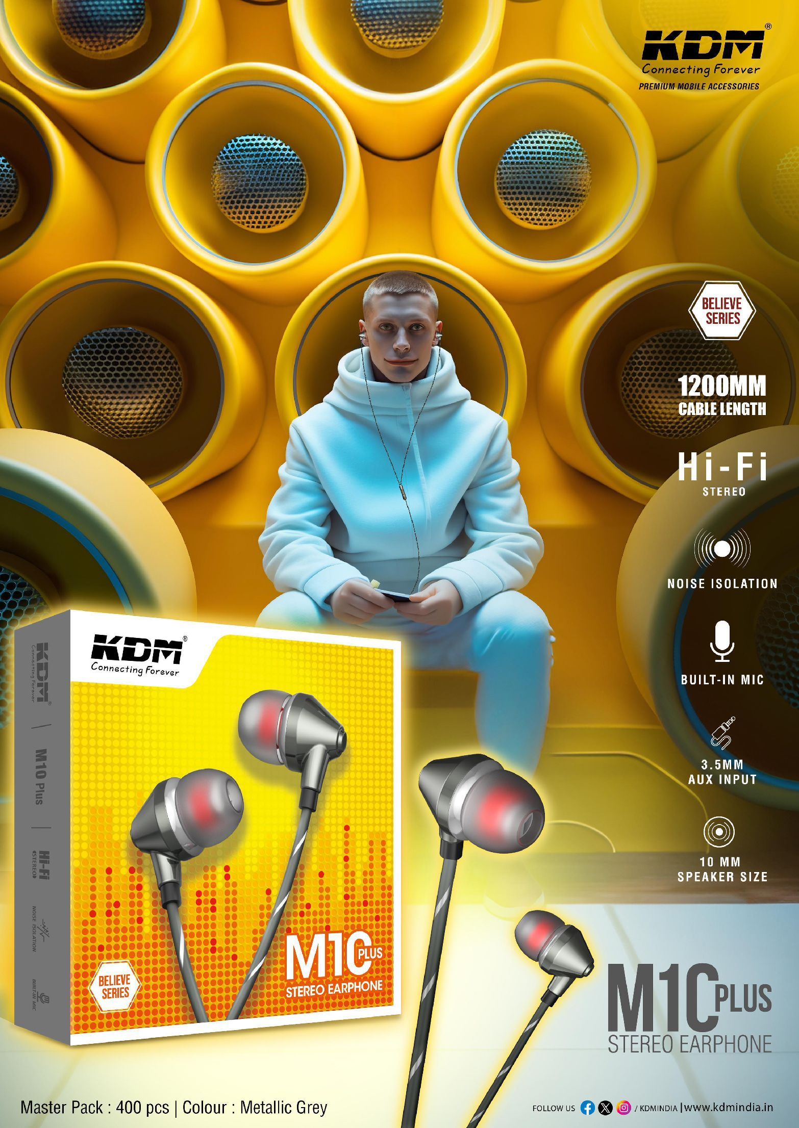 KDM M10 Plus Wired Stereo Earphone with Mic, Noise Isolating with