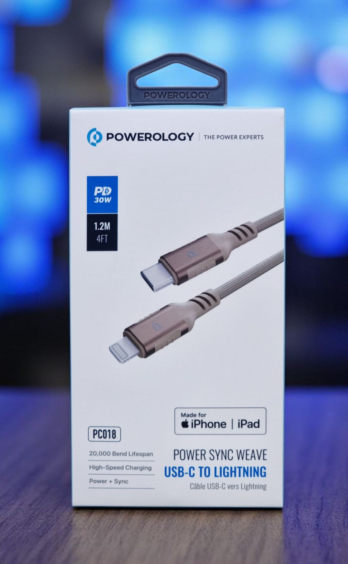 POWEROLOGY POWER SYNC WEAVE USB-C TO LIGHTNING CABLE