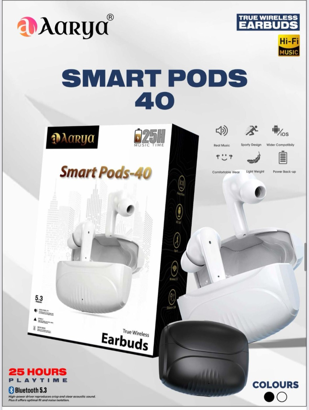 AARYA TWS SMART PODS-40 TRUE WIRELESS EARBUDS www