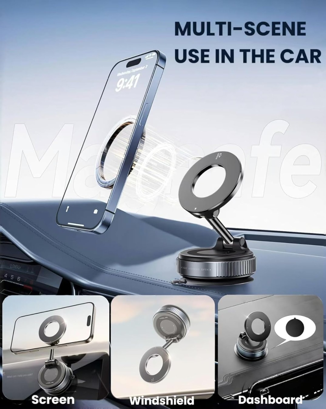 thumbnail image 2 of Magnetic Car Phone Holder - 360?? Rotation Suction Cup Mount For Dashboard & Windshield 2 of 13