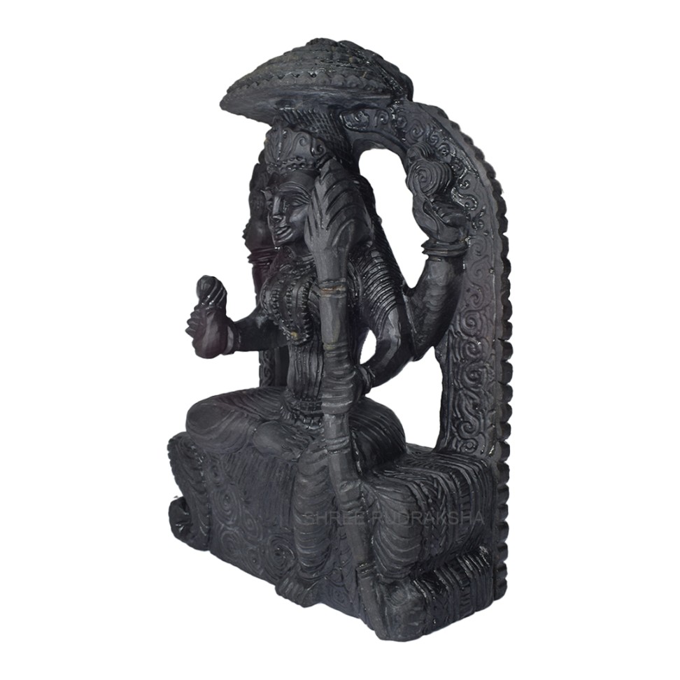 黒色石の彫刻 台座付き Kolhapuri Mahalaxmi Ji Idol | SHREE RUDRAKSHA