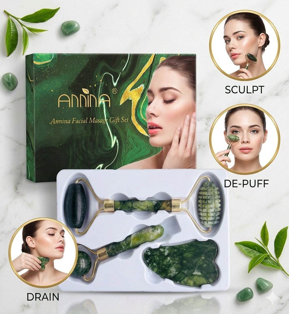 Jade roller face massager set