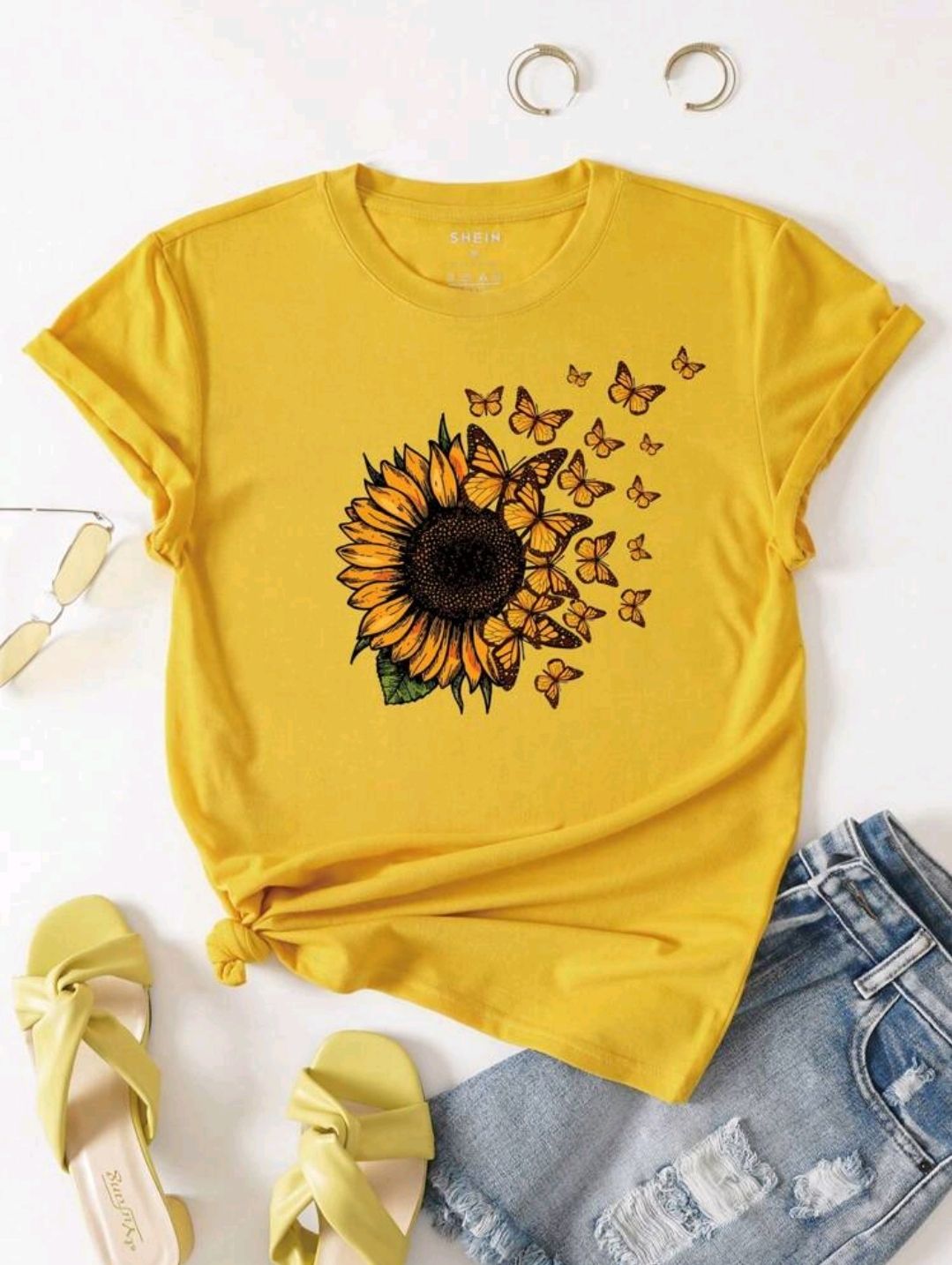 Mariposa Girasol Camiseta Cintura Alta Traje De BaÃ±o Girasoles