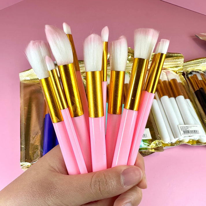 Kit Brocha Makeup Kabuki X10 Brochas Kabuki Rosas Kit Brochas