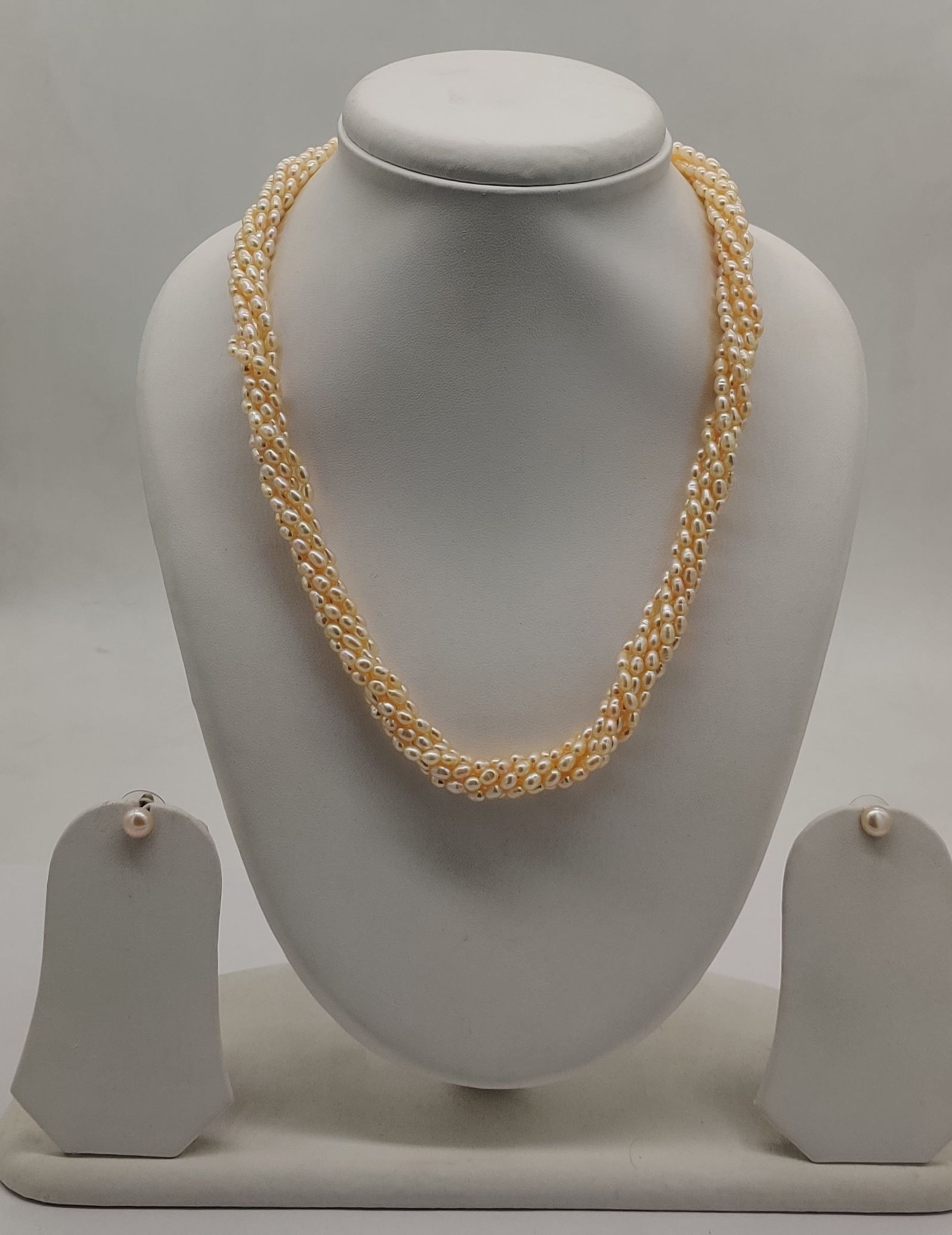 Fresh Water Natural Pink Twisted Rice Pearl Set JPM3125 Jagdamba