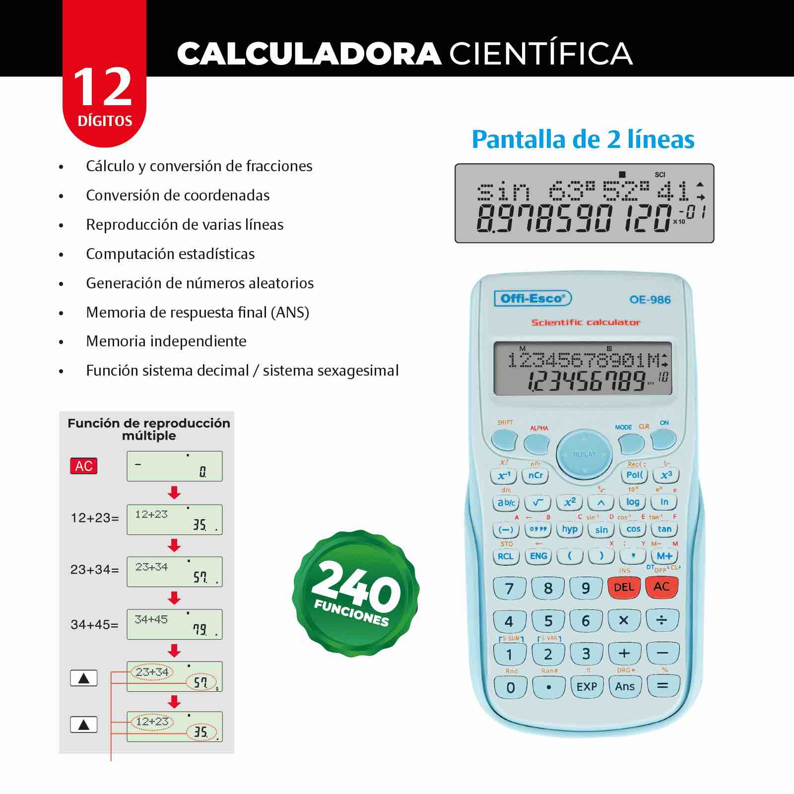 CALCULADORA CIENTÍFICA OFFI-ESCO OE-986 OE-985 Propaca