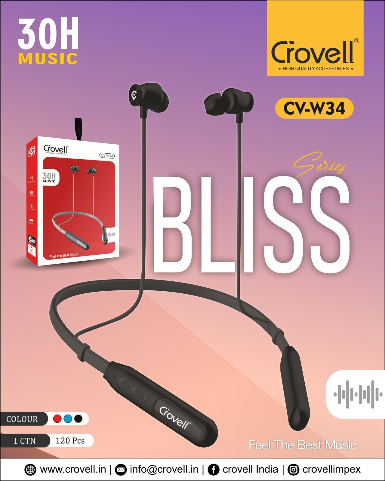 Neckband Headset Crovell Bluetooth Headphones Price CROVELL CV-W34
