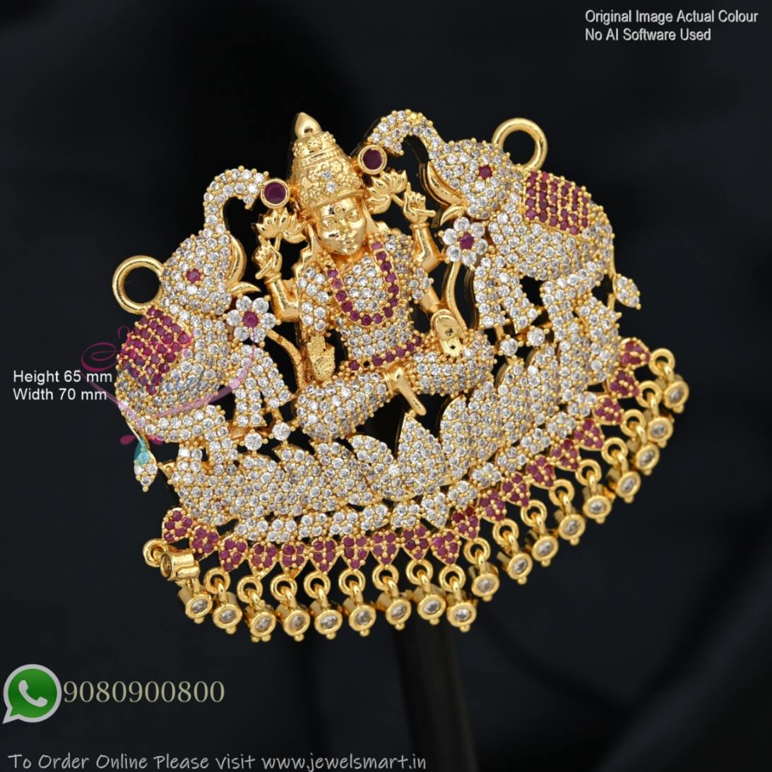 Gold Plated Gajalakshmi Design Big Size Pendant – CZ Stone Temple