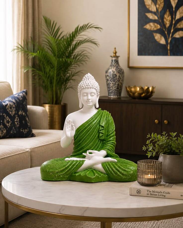 Green Meditating Buddha Statue