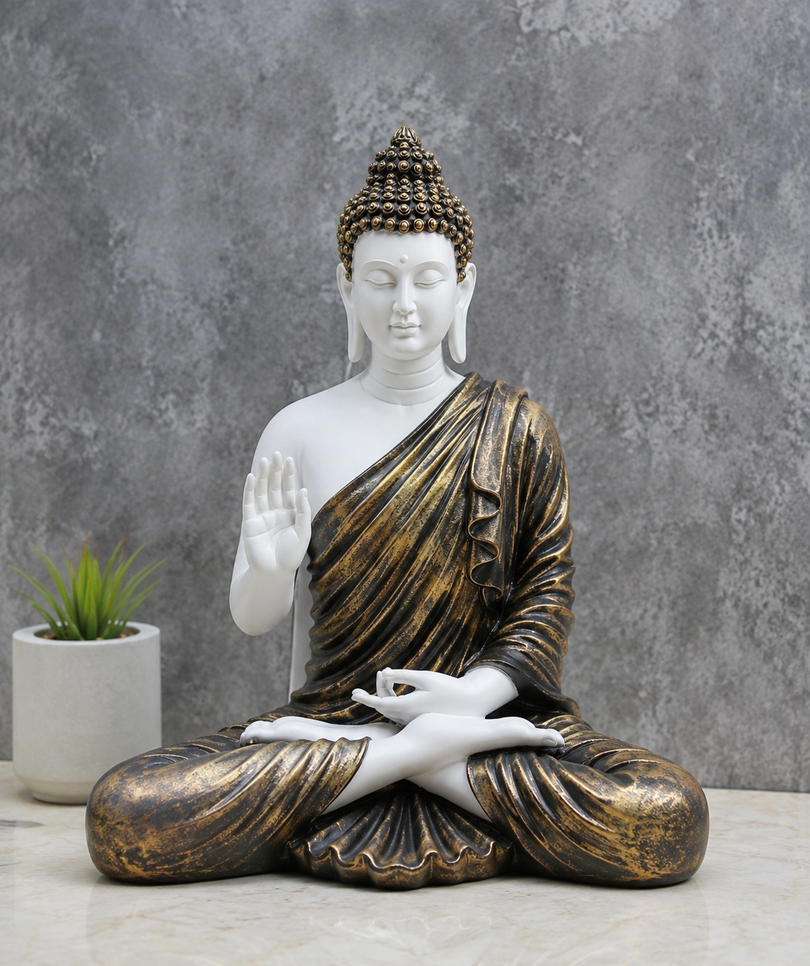 White & Antique Gold Buddha Showpiece