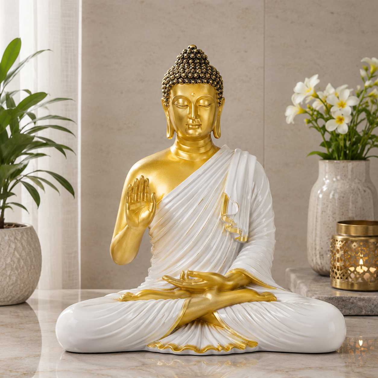 White & Gold Buddha Showpiece