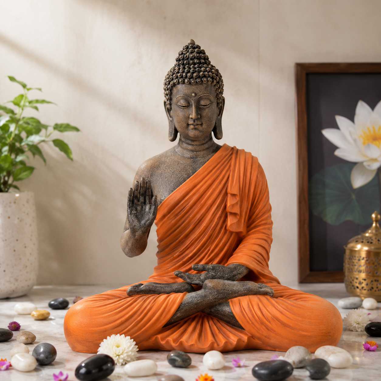 Orange & Stone Buddha Showpiece