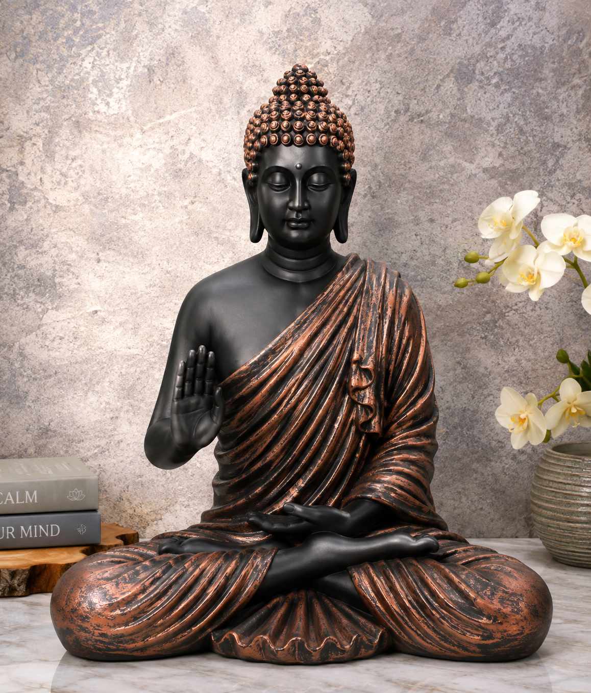 Black & Copper Buddha Showpiece