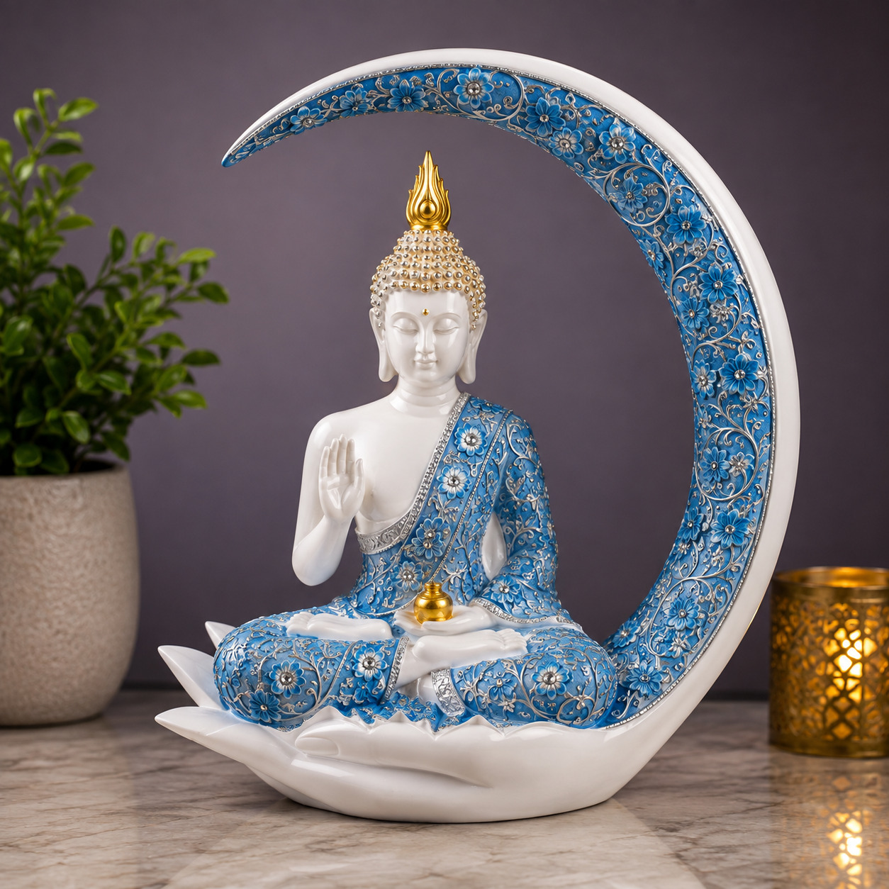 Blue & White Moon Buddha Showpiece