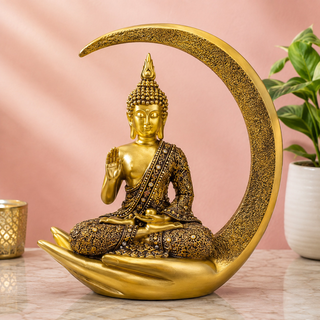 Golden Moon Buddha Showpiece