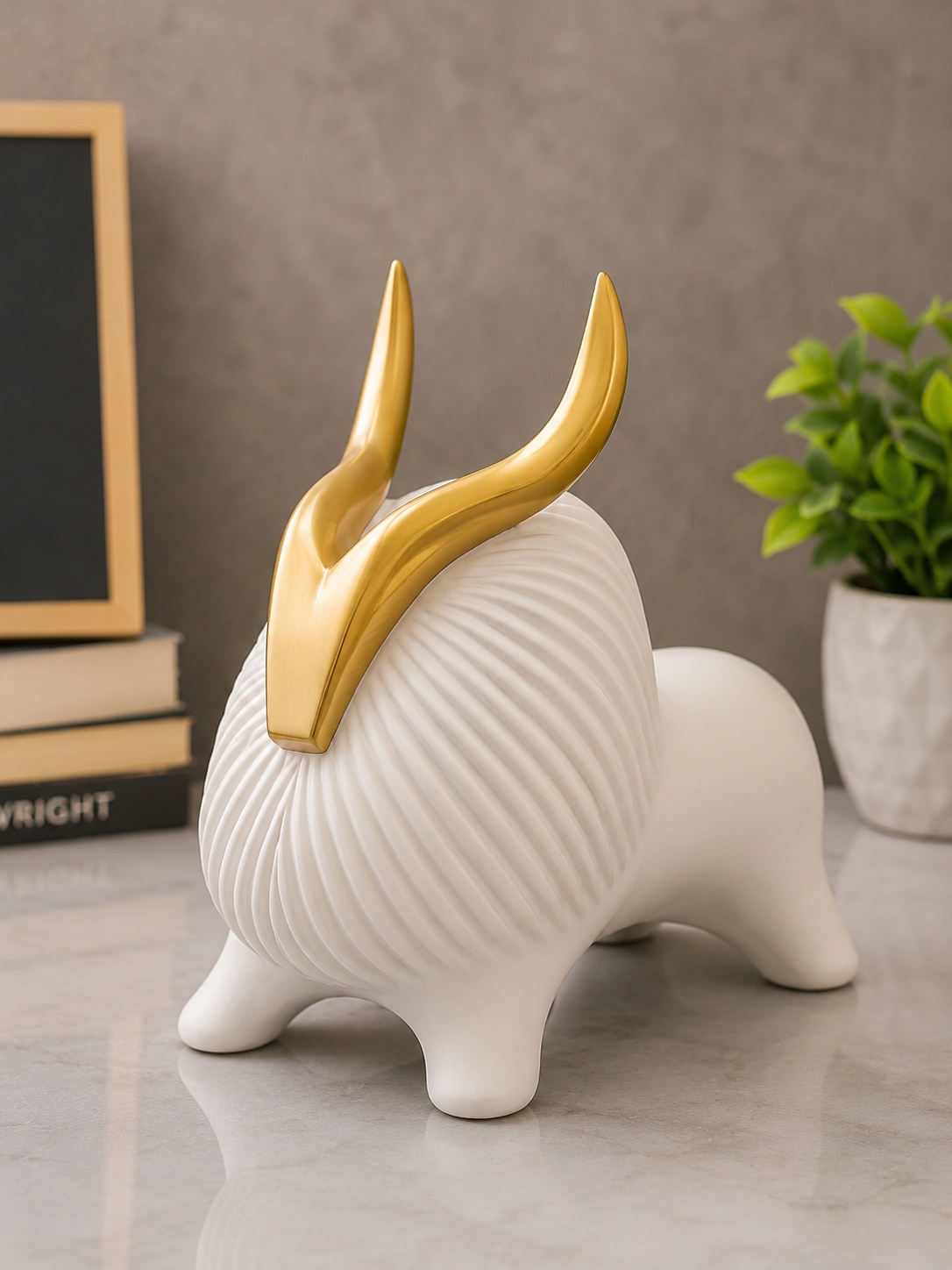 White Horned Yak Table Accent