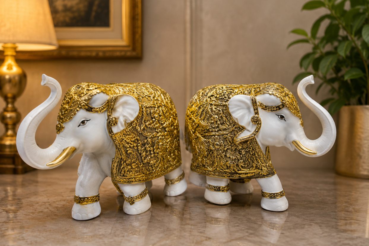 Golden & White Elephant Showpiece