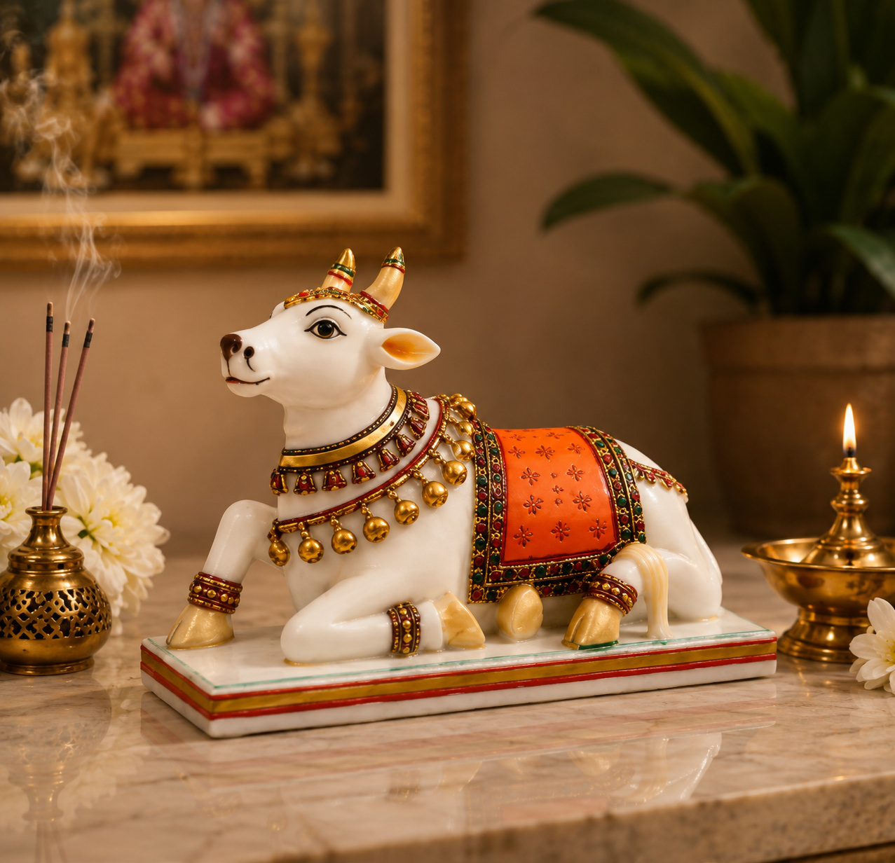 Nandi Idol with Brass Diya