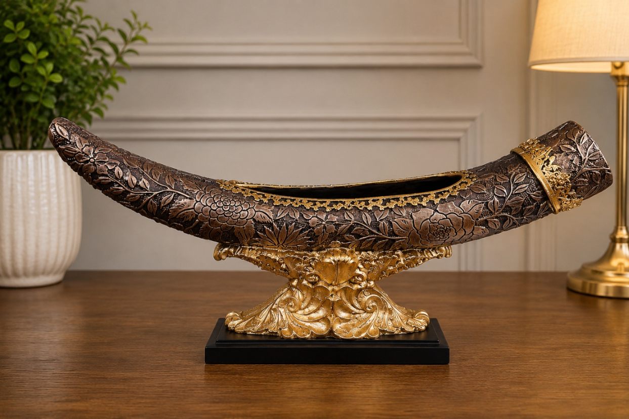 Feng Shui Wood Color Faux Tusk Resin Centerpiece